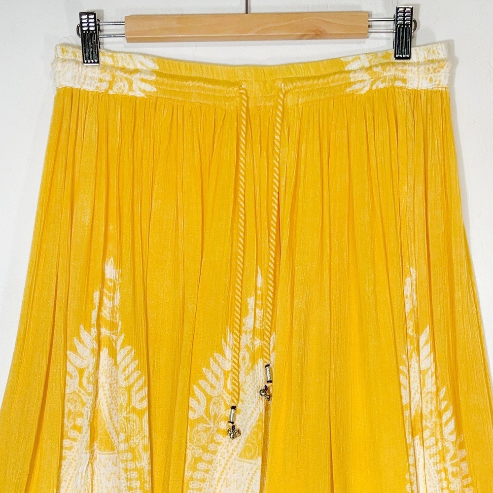 Philosophy NEW Boho Broomstick Skirt Womens M Yellow Maxi Paisley Boho Festival